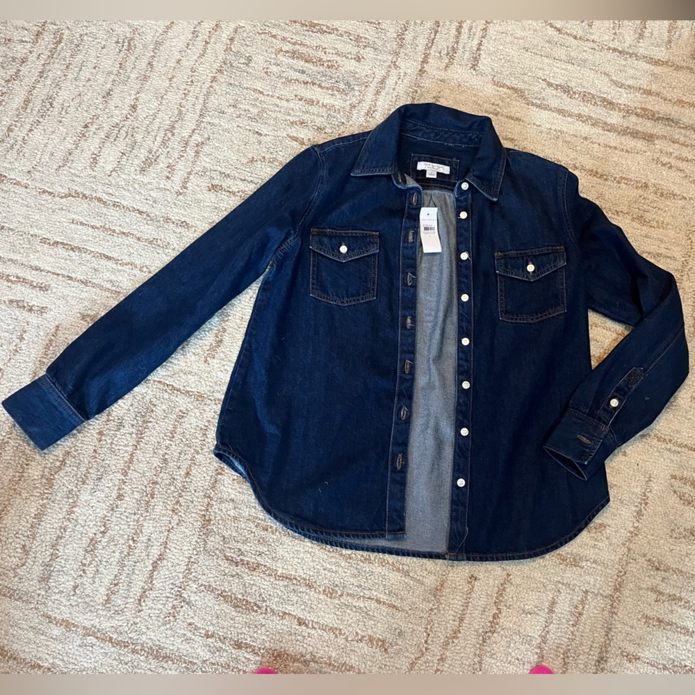 NWT Dark Blue Denim Shacket with Button Closure